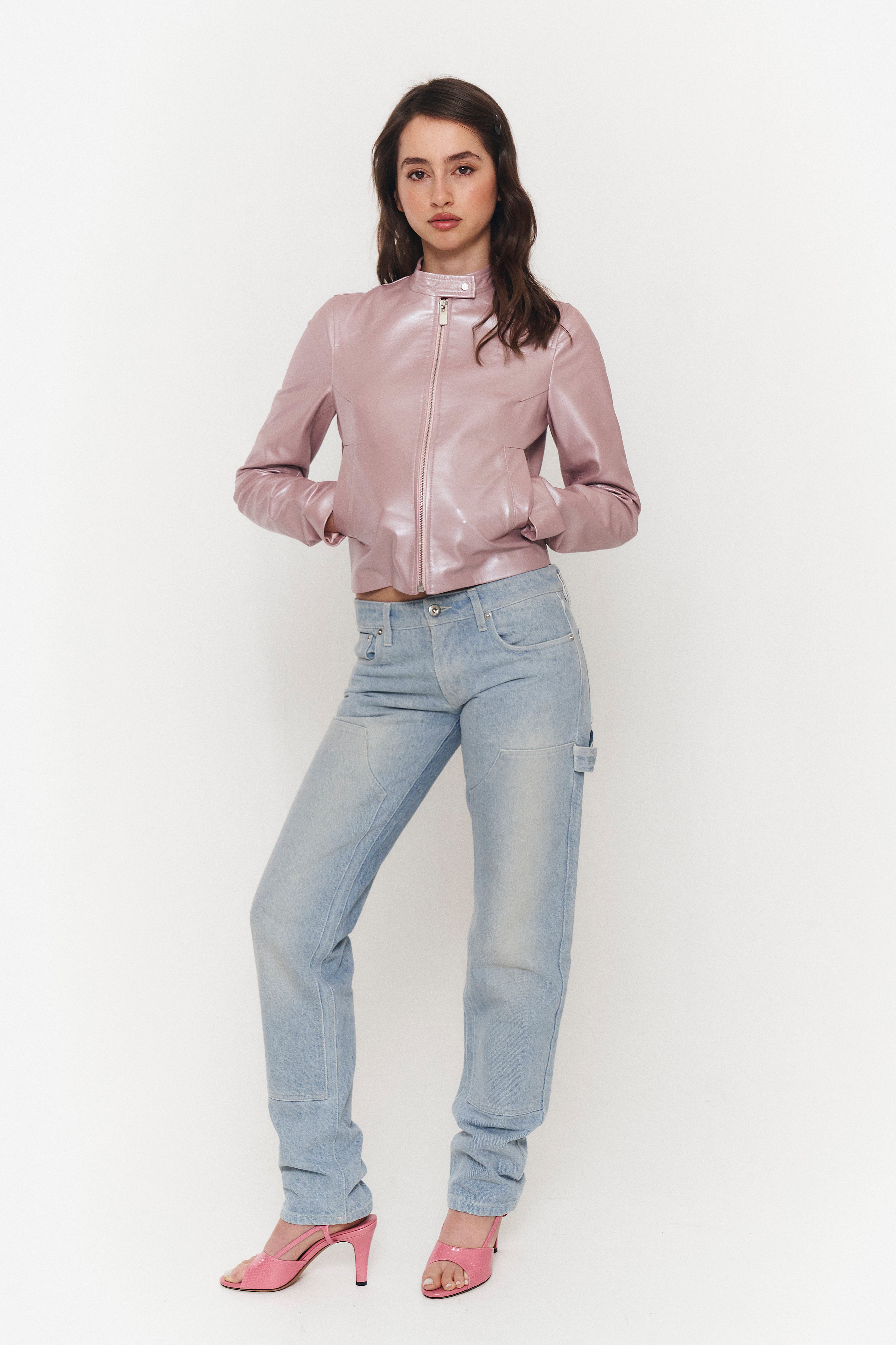 Pearly Pink Leather Jacket