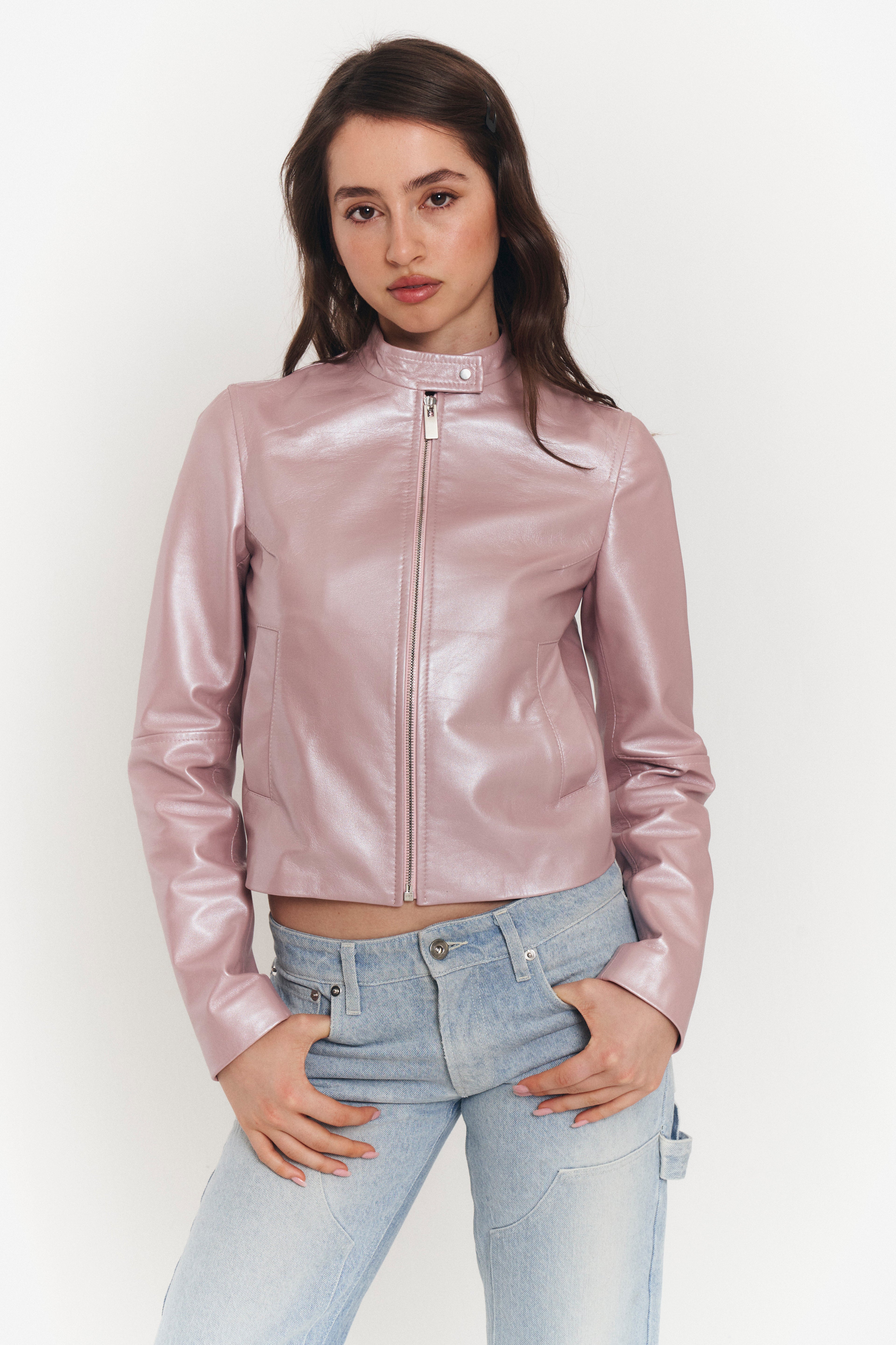 Pearly Pink Leather Jacket