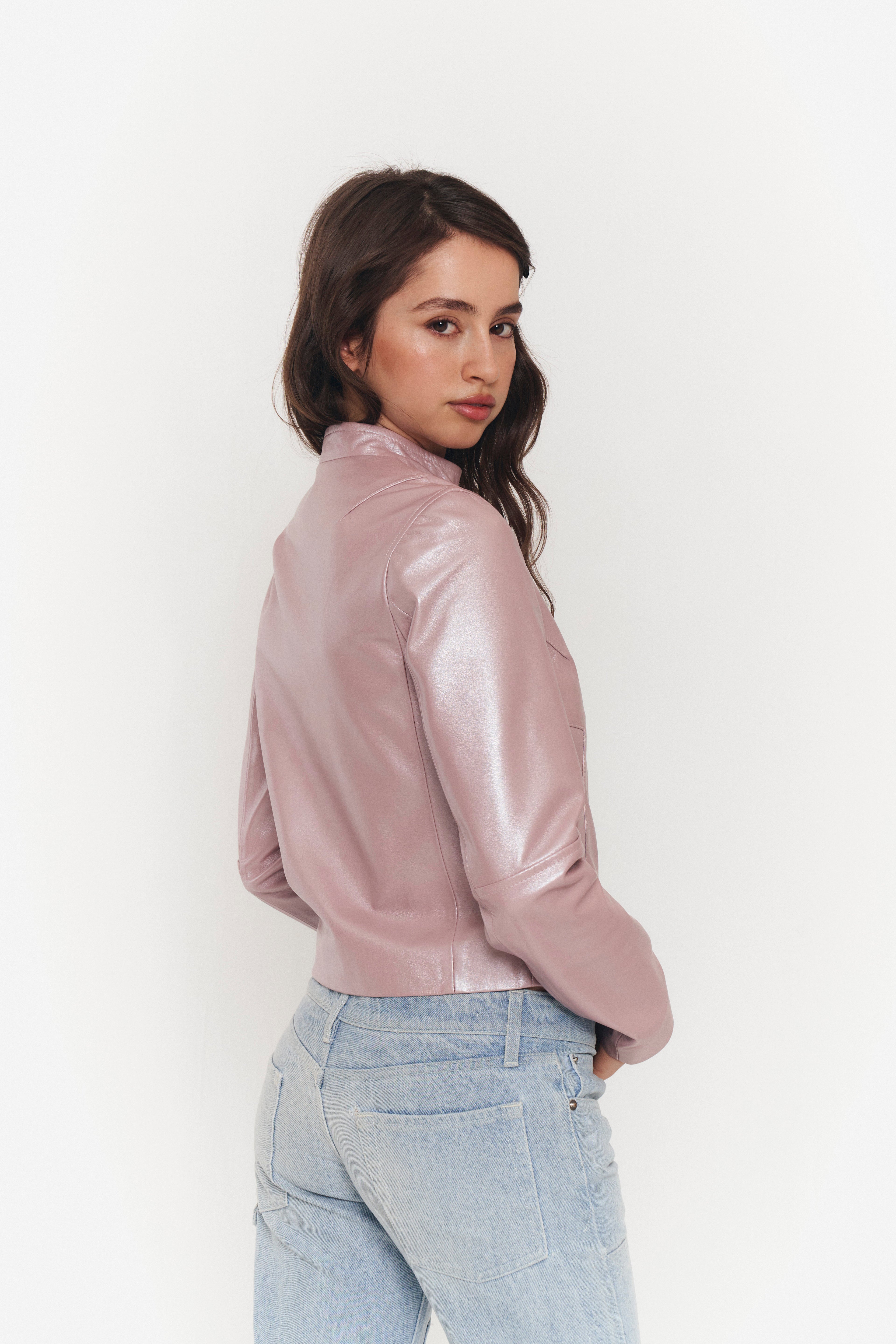 Pearly Pink Leather Jacket