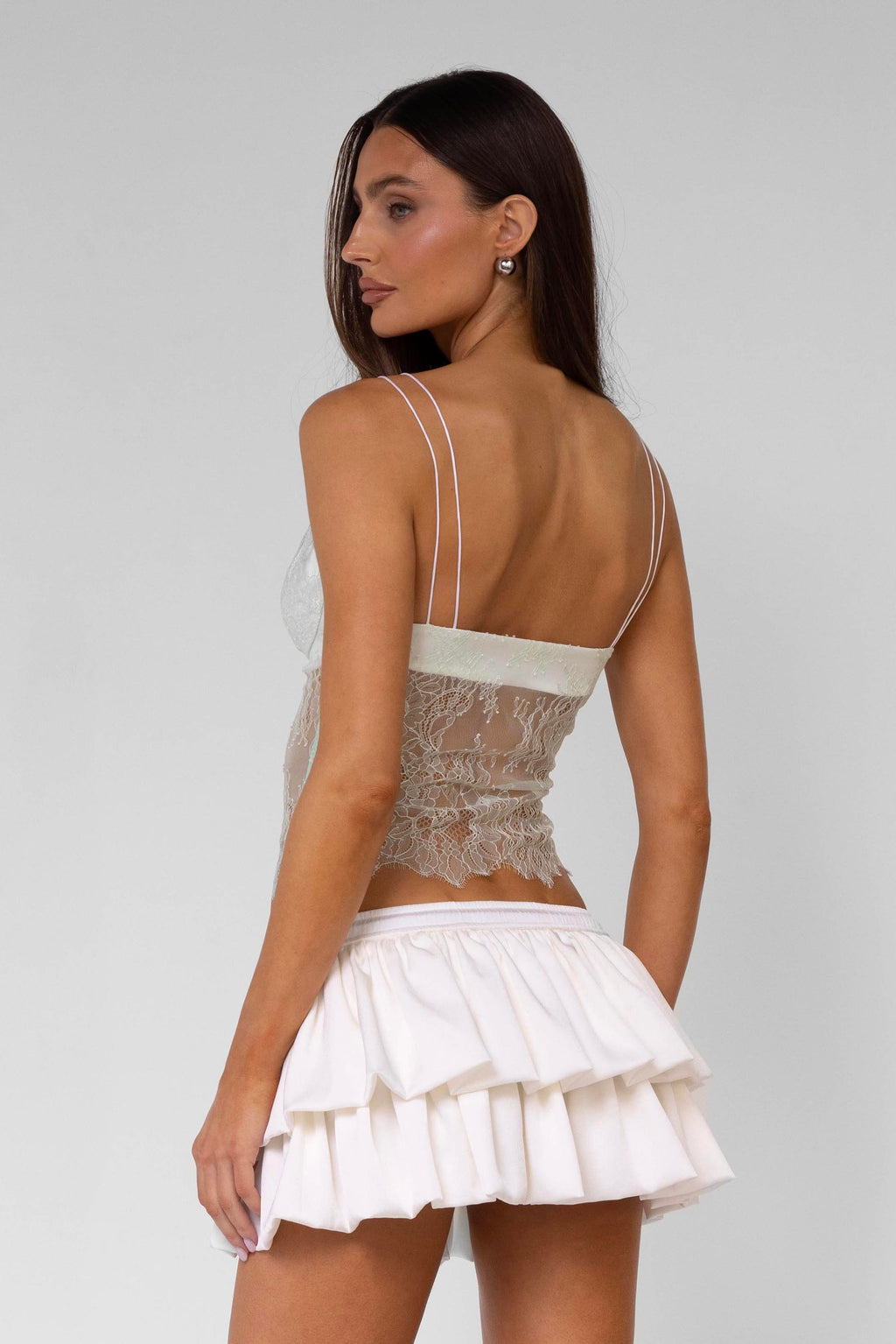 White Ruffled Satin Mini Skirt