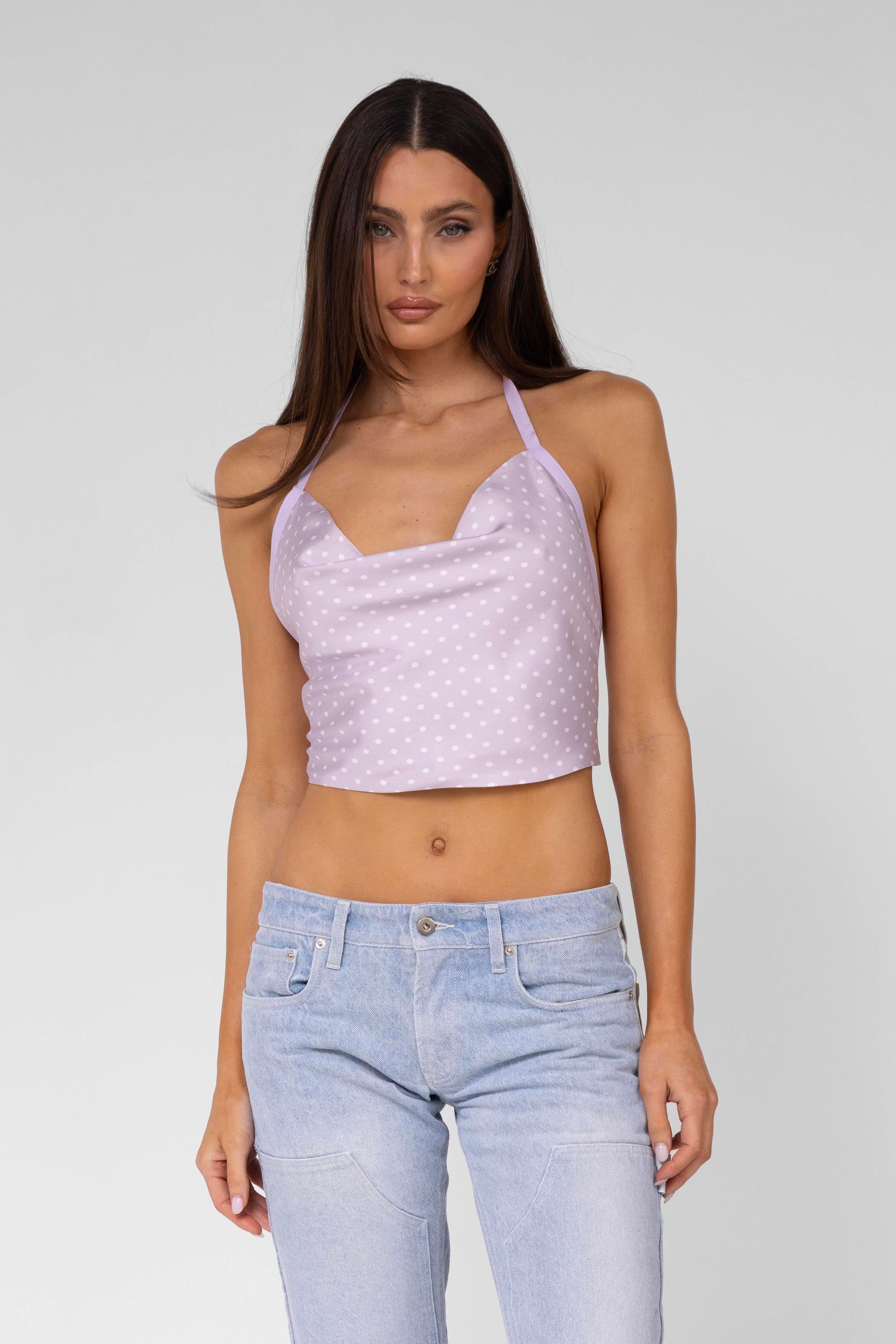 Lilac Polka Dot Scarf Top