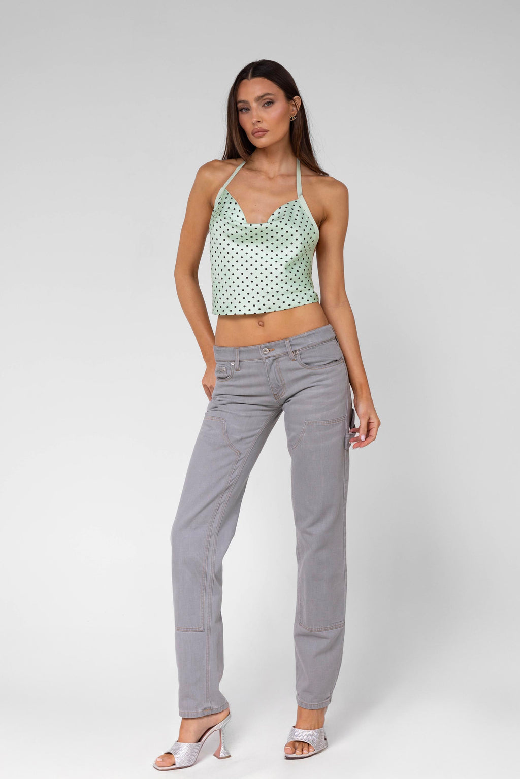 Mint Polka Dot Scarf Top