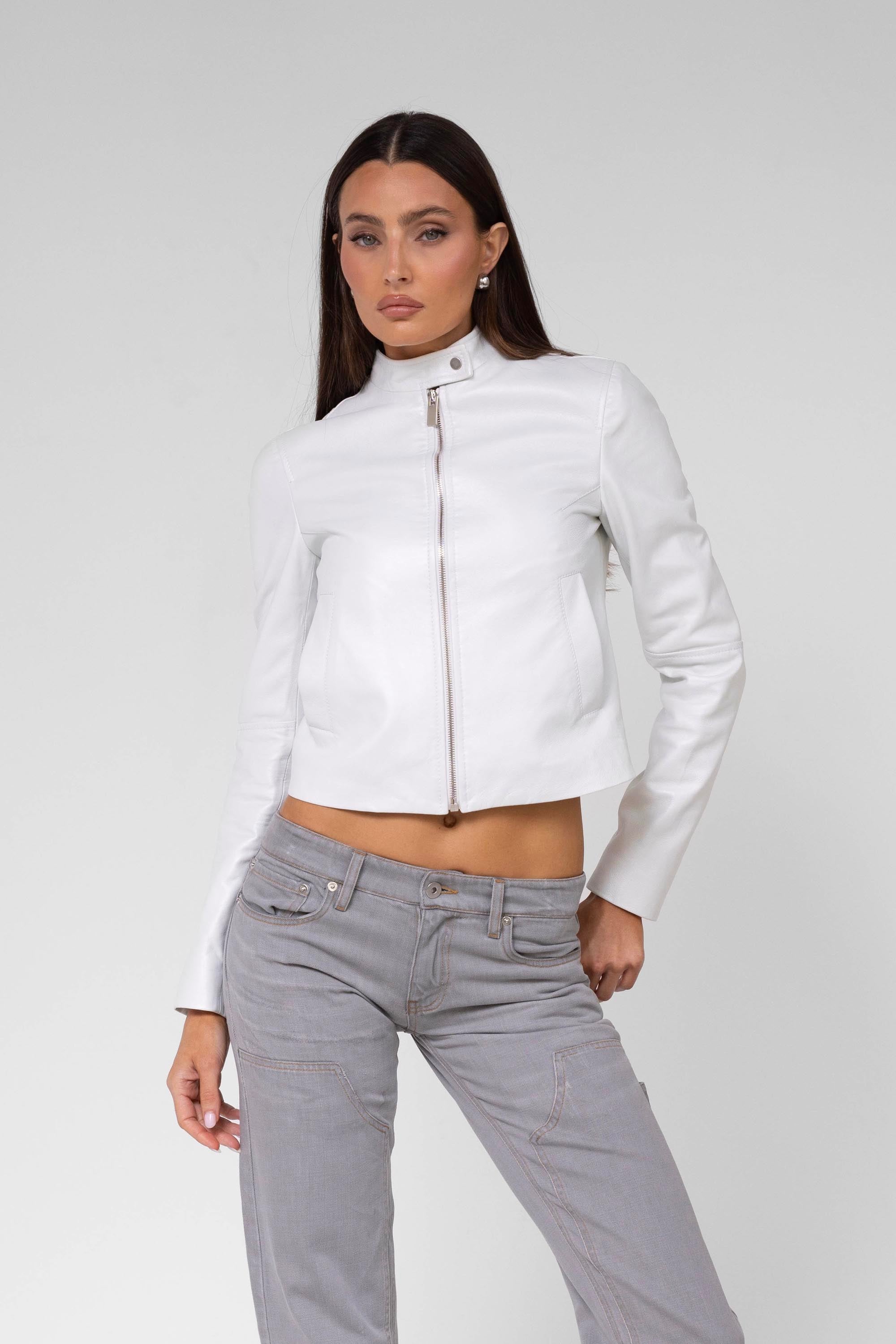 Pearl White Leather Jacket